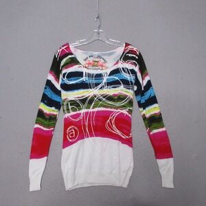 Desigual Top Small Y2K Art To Wear Long Fitted Colorful Grunge Long Sleeve Edgy